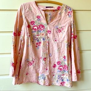 Boden cotton drawstring v neck rose top sz 12